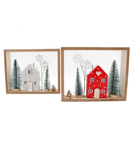 Assortment of Wooden Framed Xmas Scene 