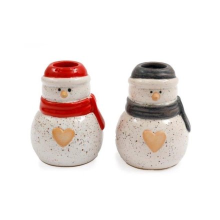 9cm Red & Grey Snowman Candle Holders 2 Assorted  