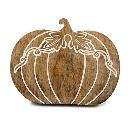 Wooden Carved Pumpkin Chopping Serving Board, 25cm