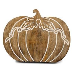 Wooden Carved Pumpkin Chopping Serving Board, 25cm