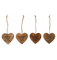 Wooden Hanging Hearts w/ Quotes 4/a