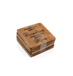 Made of beautiful acacia wood, this set of four round coasters protect your table and countertop