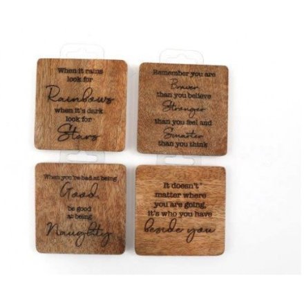 4 Assorted Sayings Coasters, 10cm