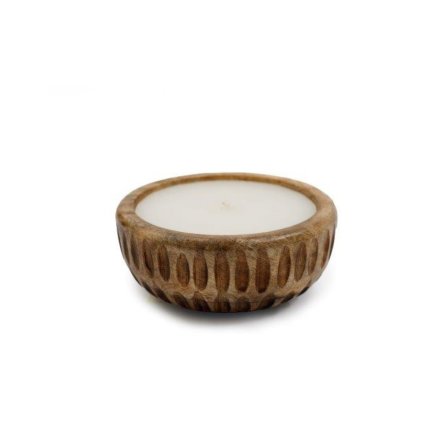 Ribbed Edged Wooden Candle, 12.5cm 