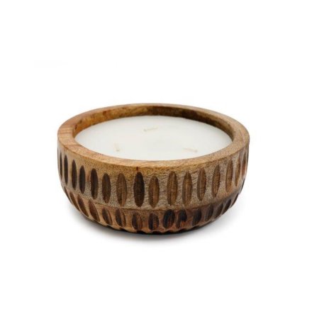 Ribbed Edged Wood Candle, 17cm