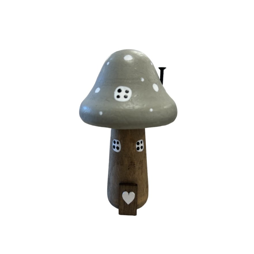 Grey Wooden Mushroom House - 12.5cm Size