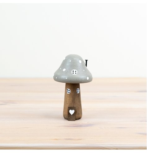 Grey Mushroom Woodland House, 12.5cm