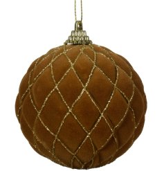 Brown and Gold Glitter Hanging Bauble, 8cm