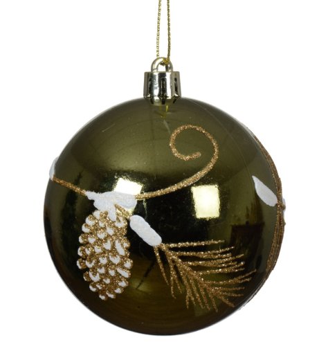 Hanging Green with Gold Leave Bauble, 8cm