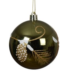 Green & Gold Hanging Bauble, 8cm