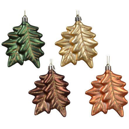 4/a Metallic Leaf Hangers w/ Gold Glitter