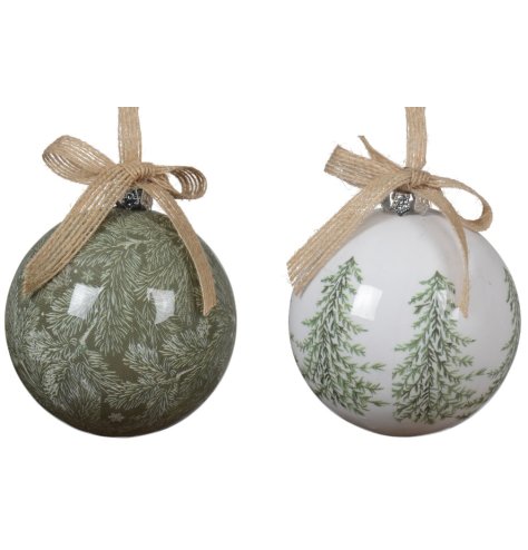 Green Tree/Fern Baubles w/ Jute Bow