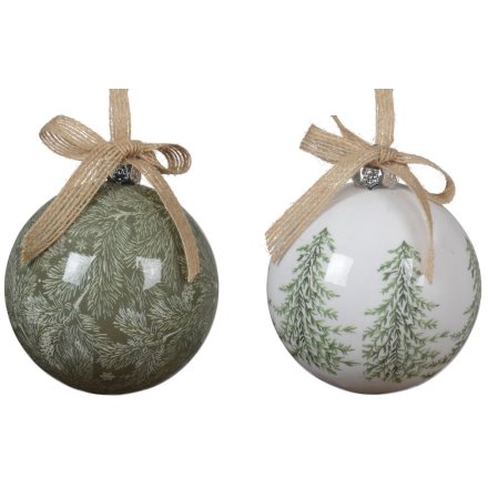 Green Woodland Baubles w/ Jute Bow 2/a
