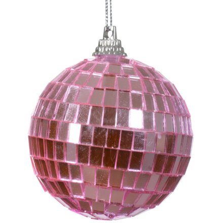 6cm Hanging Pink Disco Ball Bauble