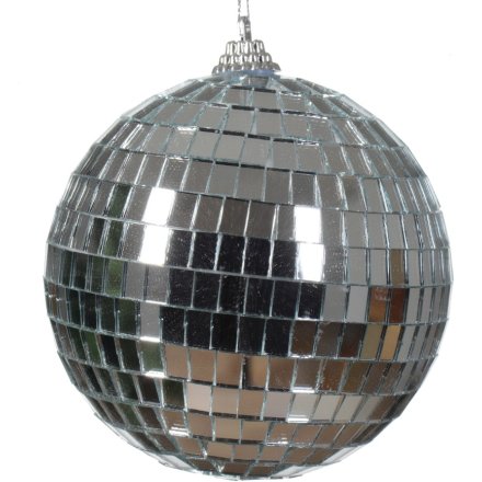10cm Silver Disco Ball Christmas Bauble