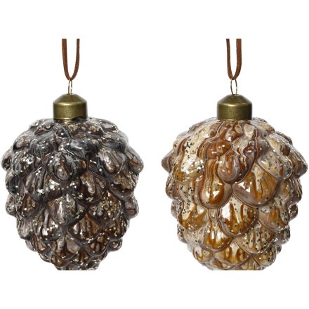 Brown Paint Drip Glitter Hanging Pine Cones 2/a