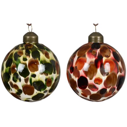 Transparent Glass Baubles w/ Green & Red Paint Print 2/a