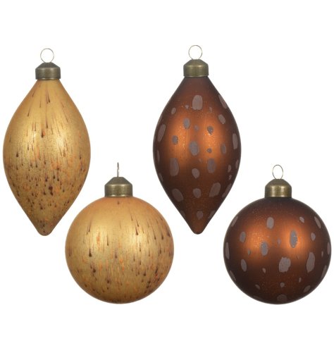 4a Gold Glass Baubles w/ Speckle & Dot