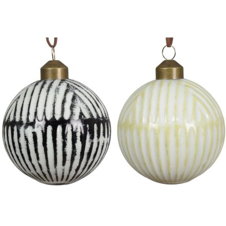 Yellow & Black Striped Baubles 2/a
