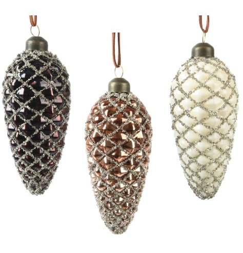Glitter Pinecone Baubles 3/a