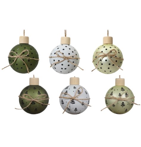 6/a Green Tree Baubles w/ Jute Bow