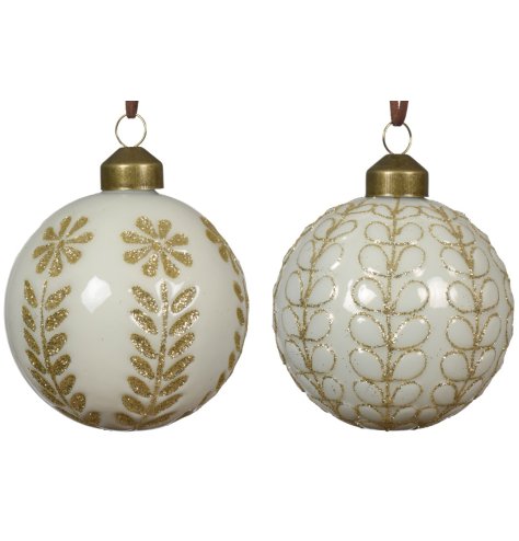 White & Gold Floral Baubles 2/a