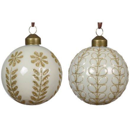 White & Gold Floral Baubles 2/a