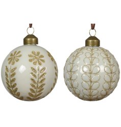 2/a White & Gold Floral Baubles