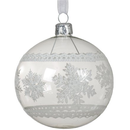 Clear Bauble with Snowflake Design, 8cm