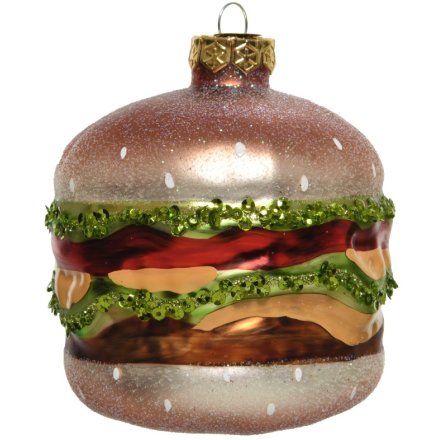 Burger Hanging Glitter Ornament