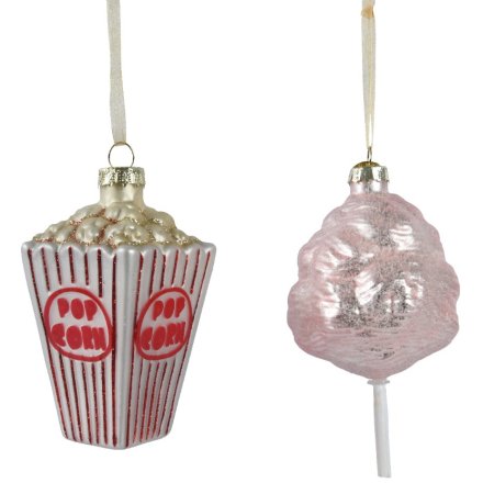 Popcorn & Candyfloss Hanging Ornaments w/Glitter
