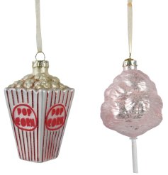 2/a Fun Fair Candy Hanging Ornaments w/Glitter