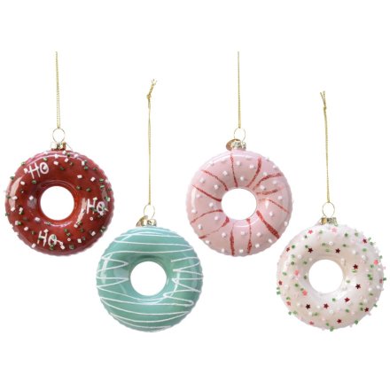 4/A Glass Festive Donut Hangers 