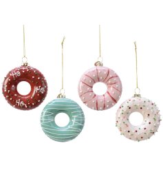 Glass Festive Donut Hangers 4/a