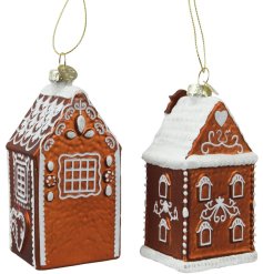 Metallic Gingerbread House Hangers 2/a