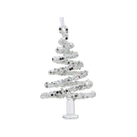 Silver Xmas Tree with Star Beads Deco, 11.5cm