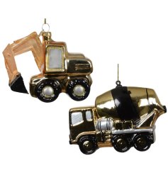 Digger/Truck Glass Hanging Ornament