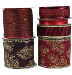 6/A Red & Gold Leaf Christmas Ribbon