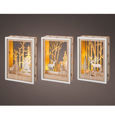 3/A Wooden Light Up LED Forest Scenery Deco, 15cm