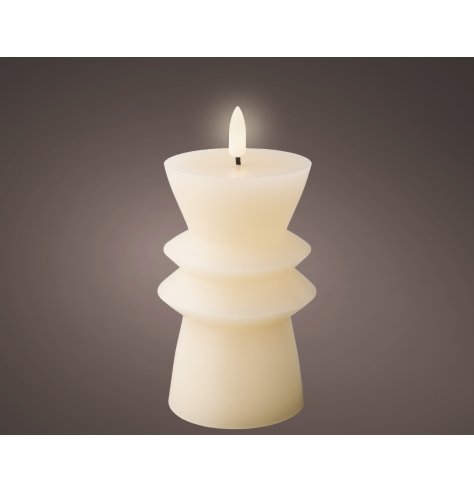 Light Up LED Wick Candle holder Small White, 14.6cm