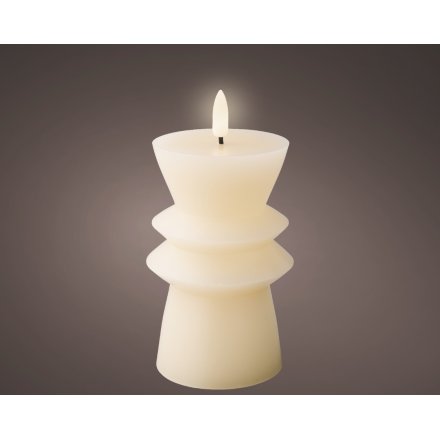 Small White LED Wick Candle holder, 14.6cm