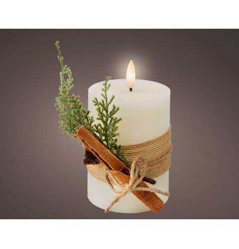 LED Candle w/Foliage & Cinnamon