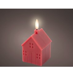 Red LED Wick Candle House, 11.3cm