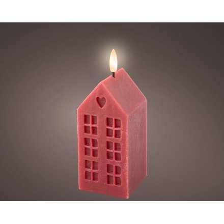 14.8cm Red Wax Candle House w/ LED Wick