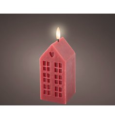 14.8cm Red Wax Candle House w/ LED Wick