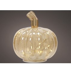 Set the autumnal mood with our adorable glass pumpkin decor that lights up