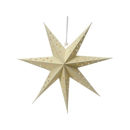 Beige Hanging Light Up Paper Star Deco, 40cm