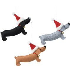 Festive dog with xmas hat accents tree decoration for a playful touch