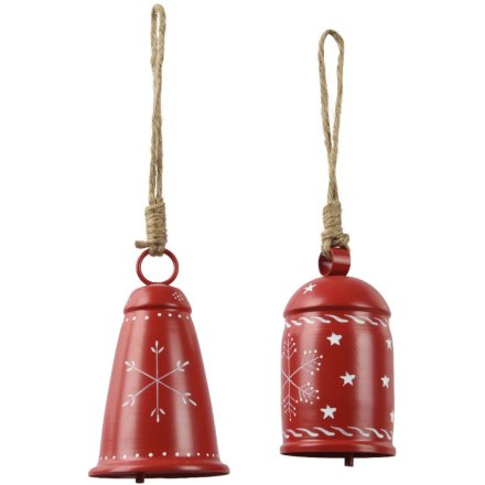 2/A Red Hanging Snowflake Bell, 7.5cm