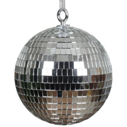15cm Silver Glass Hanging Bauble